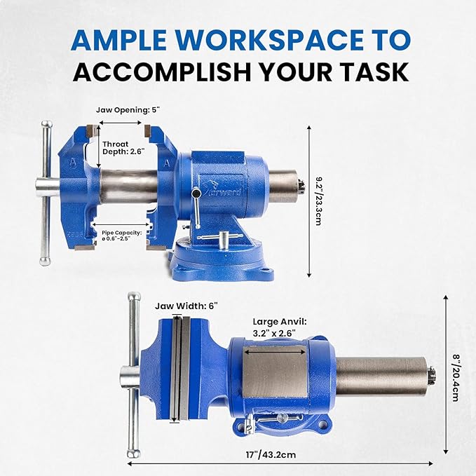 Forward HY-DT150B-6IN Heavy Duty Bench Vise 360-Degree Swivel Base and Head with Anvil (6")