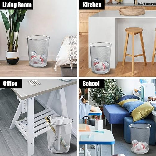 20PCS Mesh Trash Cans,6 Gal Mesh Office Trash Can, Silver Open Metal Wire Wastebaskets, Waste Basket Trash Can for Near Desk, Garbage Can,Recycling Garbage Container Bin for Office&Home