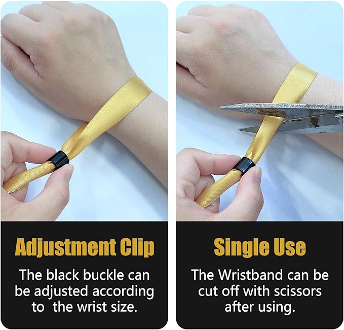 100 Pcs Cloth Event Wristband, Disposable Wristbands for Events, Colored Wristbands Events,for Lightweight Concert,Club Entrance Wrist Strap Party Wristband Event (Color : Gold)