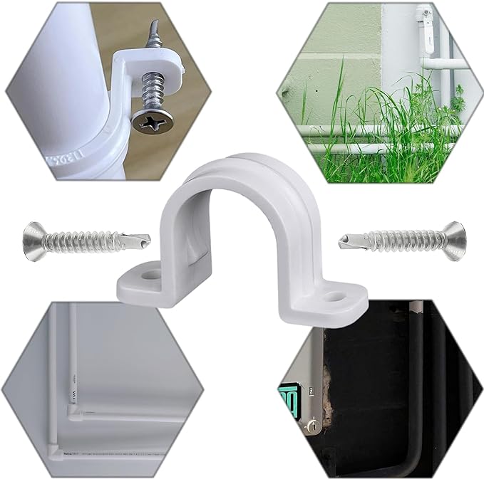 10 Set Pipe Clamps,SCH 1 in (32 MM) PVC Pipe Strap Clips,Two Hole Plastic Pipe Clamps,Conduit Strap Clamps