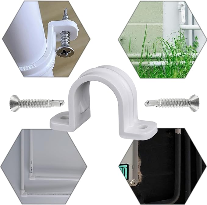 10 Set Pipe Clamps,SCH 1/2 in (20 MM) PVC Pipe Strap Clips,Two Hole Plastic Pipe Clamps,Conduit Strap Clamps