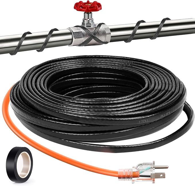 9FT（3FT-200FT） Pipe Heating Cable for Pipe Freeze Protection, Heat Cable for Water Pipes(Metal and Plastic), Pipe Heat Tape Keeps Water Flowing at -40°F 5w/ft, 120V
