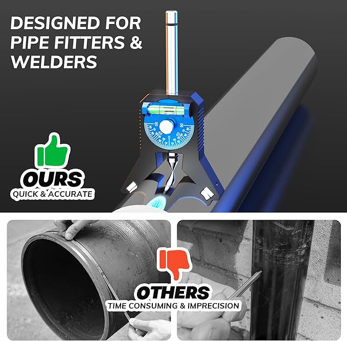 Pipe Center Finder, Pipe Marking Center Tool, Locate and Mark the Center of Pipes 0.8 Inches and Above, Y-shaped Base has Magnetic Design, Adjustable Dial Bubble Protractor without Tools