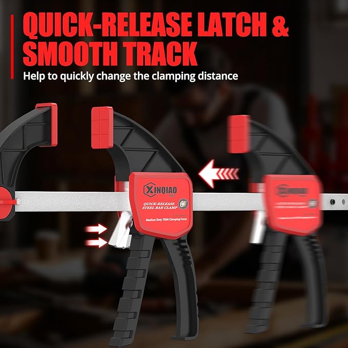 XINQIAO Bar Clamps for Woodworking 6 Inch (4) Wood Clamps Set, One-Handed Spreader with 150lbs for Stable and Reliable Fixing Solutions