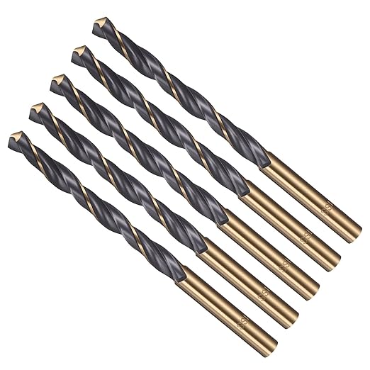 Drill Bit, 6.2mm Cutting Diameter, 4341 HSS Gold and Black 118° Cutting Angle Number Jobber Bits - (Applications: for Drilling Soft Metal Plastic Wood), 5-Pieces