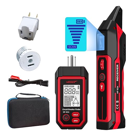 NOYAFA NF-824 Rechargeable Circuit Breaker Finder with LCD Display & GFCI Outlet Tester, 90-230V AC Circuit Breaker Finder Tool, NCV Electrical Circuit Tracer, Adjustable Sensitivity, Flashlight