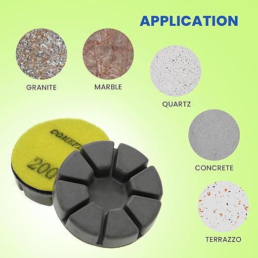 Diamond Floor Polishing Pucks for Terrazzo, Marble, Granite, Concrete Floor, 3 Inch 15mm Resin Bond Hook and Loop Polishing Pad, 200#, 3PCS