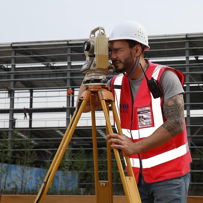 Dib Safety Reflective Vest High Visibility with Pockets and Zipper, Red L