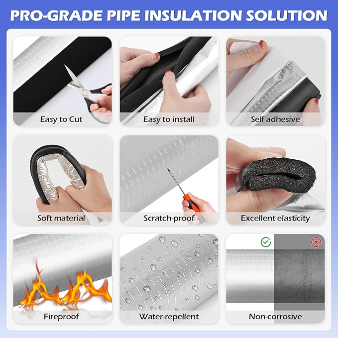 10 Pack Self-Adhesive Pipe Insulation Sleeve, Pre-Slit Foam Tube with Aluminum Foil Cover for Winter, Spigot, Sprinkler, Water Heater Pipes, Scratch-Proof and Non-Corrosive (Silver, 1.3 Ft x1/2 Inch)
