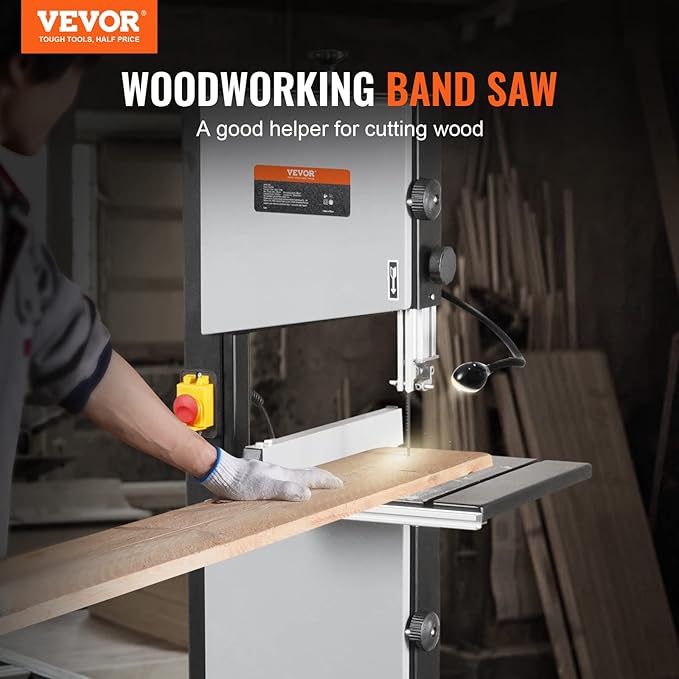 VEVOR Band Saw with Stand, 10-Inch, 560 & 1100 RPM Two-Speed Benchtop Bandsaw, 370W 1/2HP Motor with Metal Stand Optimized Work Light Workbench Fence and Miter Gauge, for Woodworking Aluminum Plastic