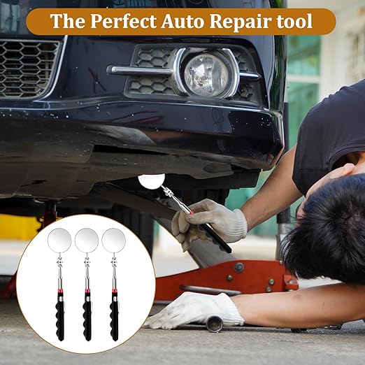 6 Pcs Telescoping Inspection Mirror Retractable Mechanical Mirror Extendable Long Handle Telescoping Mirror 360 Rotation Under Vehicle Detection Mirror for Technicians Mechanics Contractors
