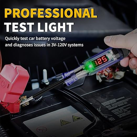 Test Light Automotive 3-120V DC LED Digital Circuit Tester with Voltage Display, Auto Bidirectional Voltage Tester, Electric Test Probe Pen for Car Battery Polarity Continuity Fuses