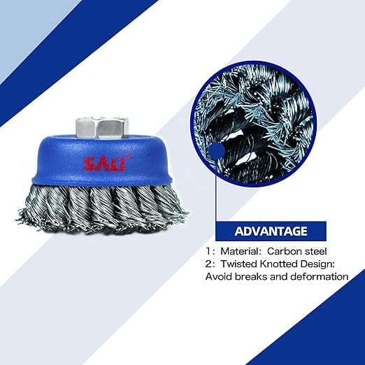 SALI 12 Pack Wire Cup Brush, 3 Inch Twisted Knotted Cup Brush for Grinders, with 5/8-11 Inch Arbor for Heavy Cleaning Rust, Stripping and Abrasive, for Angle Grinder