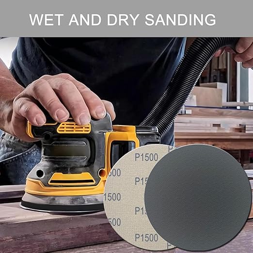 6 Inch 50 Pcs Wet Dry Sanding Discs Hook and Loop, 1500 Grit Sandpaper Automotive Wood Metal Polishing & Sanding, Silicon Carbide Sand Paper for Random Orbital Sander (Grit 1500)