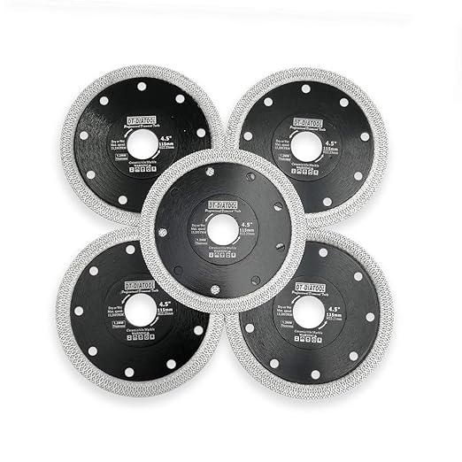 DT-DIATOOL Diamond Tile Blade 4-1/2 Inch 5pcs Diamond Turbo X Mesh Rim Segement Circular Saw Blade for Procelain Ceramic Stoneware Marble Granite Fits 5/8"-7/8" Arbor