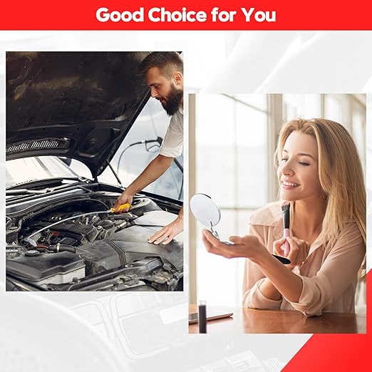 Telescoping Inspection Mirror, 2 Pcs Flexible Retractable Automotive Extension Round Mirror 360 Rotation&Bendable Circular Mirror, Extendable Mirror on a Stick for Checking Vehicle Condition