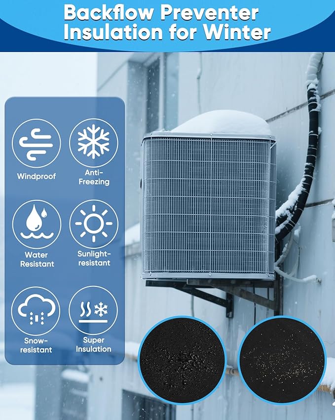Pipe Insulation, AC Pipe Insulation Outdoor 600D Oxford HVAC Insulation Wrap - 72x10.2 Inch AC Covers for Outside, Easy Install with 3 Adjustable Straps, Black