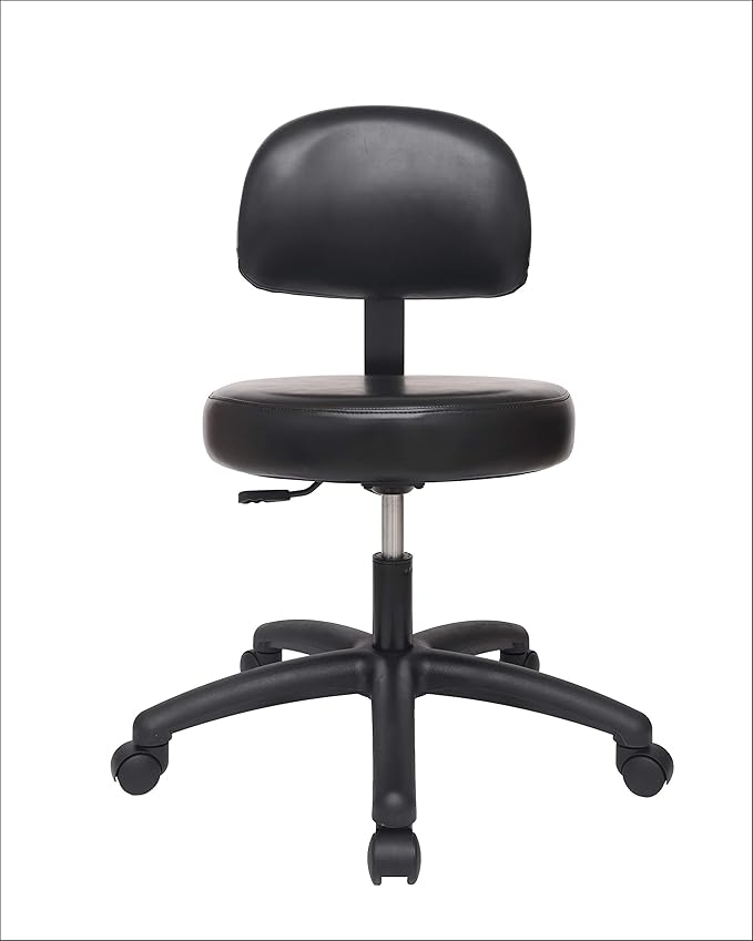 Chair Master Round Vinyl Chair/Stool-Black-for Garage, Counters, Shop, Kitchen, Computer Desks, Drafting Tables. Easy to Clean! (Glides, Low Table 16"-21")