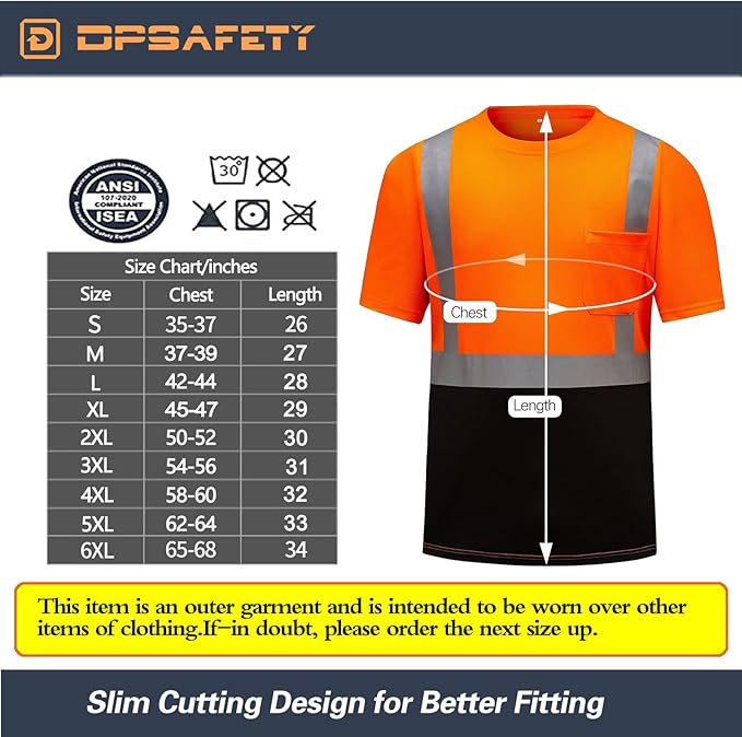 High Visibility Shirts Quick Dry Safety T Shirts with Reflective Strips and Pocket Short Sleeve Mesh Hi Vis Construction Work Class 2 Shirt for Men/Women Black Bottom Orange,Small