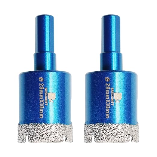 Dry Diamond Core Drill Bit Set,BRSCHNITT 2pcs/Pack 1 1/8 Inch (28mm) Diamond Hole Saw Core Drill Bit with Triangle Shank for Porcelain Tile Ceramic Stone Granite Marble