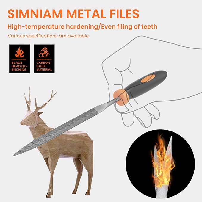 Simniam 12Pcs Metal File Set, Premium Grade T12 Drop Forged Alloy Steel, Mini File Set Contains 6Pcs Diamond Needle Files, 6 Pcs Carbon Steel Needle Files, Perfect for Sanding Wood, Metal & DIY
