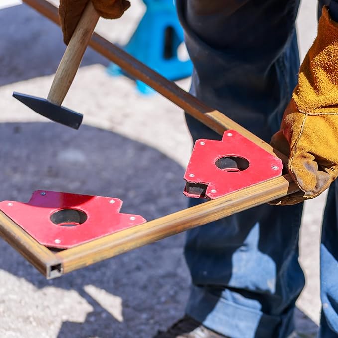 HARFINGTON 2pcs Welding Magnets 77.16 lbs Magnetic Welding Clamp Holder Iron Spray Paint Arrow-Shaped Tool 45, 90, 135 Degree with Center Hole for Fixed Angles, Red