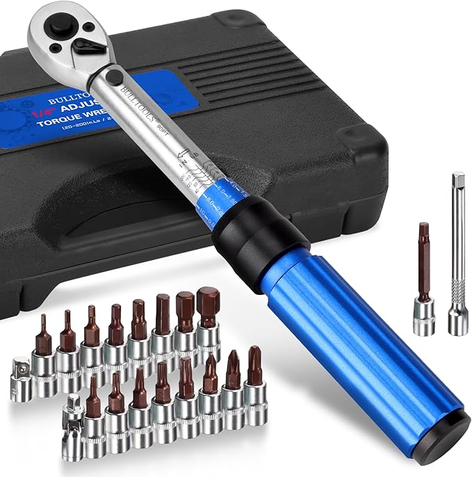 ‌1/4 Inch Drive Click Torque Wrench Set, 20-200 in.lb / 2.26-22.6 Nm Inch Pound Torque Wrench 90-Tooth Bike Torque Wrench Set with ±3% Accuracy for Bicycle and MTB Repair