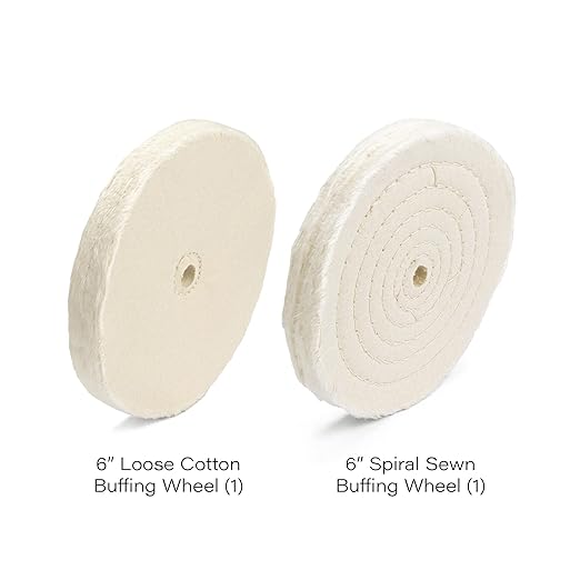ENKAY - 6" Spiral Sewn and Loose Cotton Buffing Wheels (2 Pack) for Polishing Metal and More, for Use with Polishing Compounds, Buffing Machines & Bench Grinders