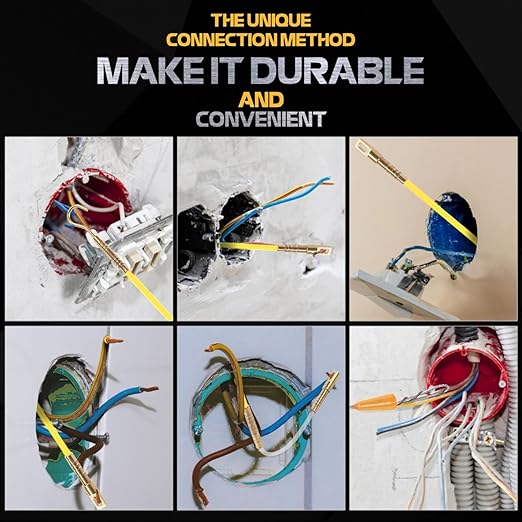 32.2FT Fiberglass Running Electrical Wire Cable Glow Rods Wire Pulling, Fish Rods Electrical Kit with 6 Different Attachments and Fish Tape Wire Puller Kit (Yellow)