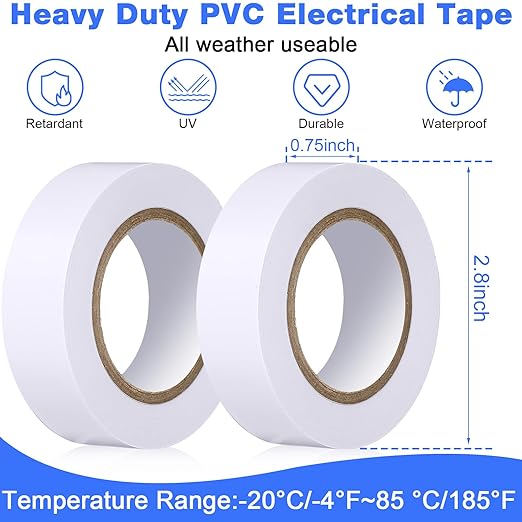 Qilery 60 Pack Electrical Tape Waterproof 3/4 in x 65 ft Electric Wire Tape for Any Weather Under 600v Home Outdoor Insulating Wire Wrapping(White)
