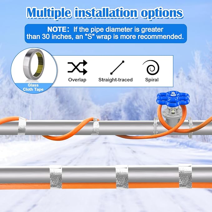 FANOVO Heat Tape for Water Pipes, 6ft Pipe Heat Tape with Thermostat, Self Regulating Heat Tape Cable, Freeze Protection Heating Cable Wrap for Water Pipes, Used for Metal Plastic Pipes and Roof RV