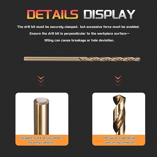 Drill Bit, #45 Cutting Diameter, 4341 HSS Gold Finish 118° Cutting Angle Number Jobber Bits - (Applications: for Drilling Soft Metal Plastic Wood), 5-Pieces