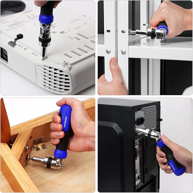 SHARDEN Ratchet Screwdriver 13-in-1 Multi Screwdriver Tool All in One Ratcheting Screwdriver Set with Phillips, Flat Head, Torx, Hex, Square, 180 Degree Pivoting Adjustable Angle Screw Driversets Set