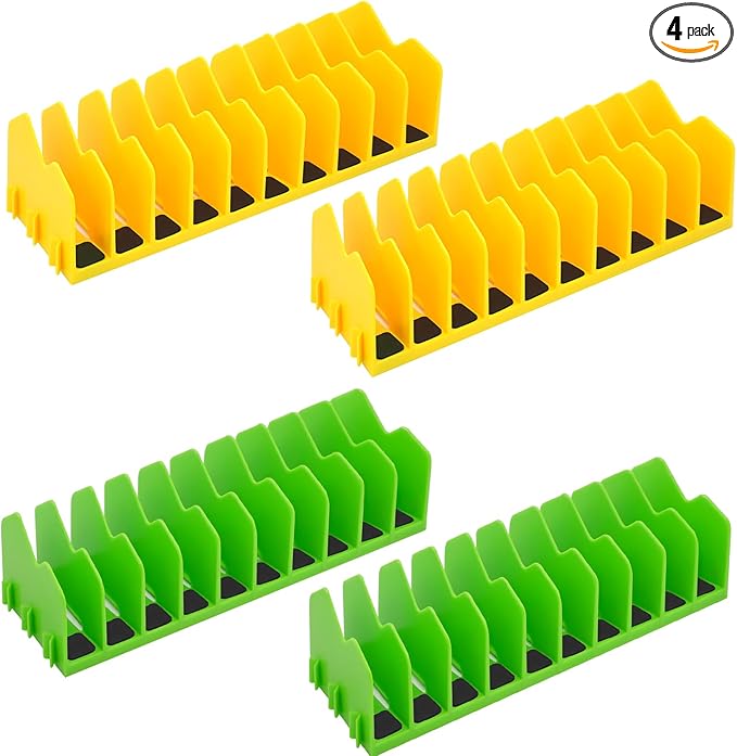 4 Pack Plier Organizer Rack, Pliers Organizer for Tools Cutters with Extendable Design & Non-Slip Rubber Base, 40 Slots Tool Box Drawer for Pliers, Wrenches, Screwdrivers,Green&Yellow