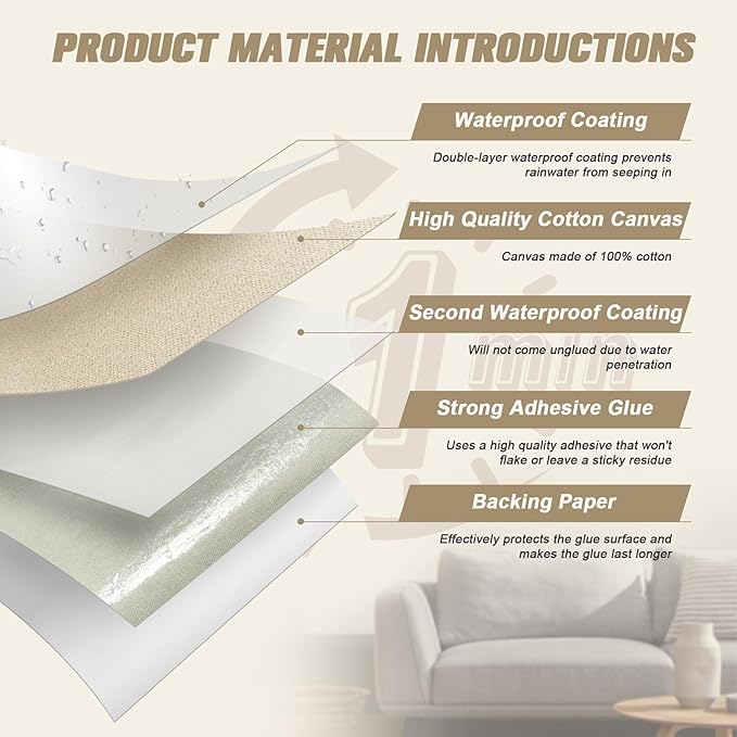 2-Piece 9 x 11 inch Canvas Fabric Patch Kit - Self-Adhesive, Waterproof Repair Patches for Boat Cover, Sofa, Chair, Couch, Tent, Bag (Army Green)