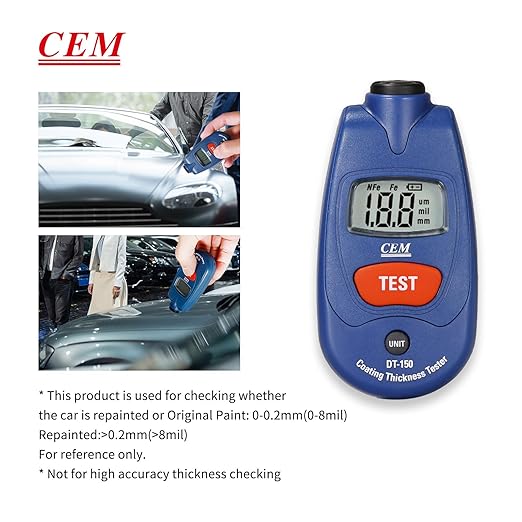 CEM Paint Thickness Gauge,Car Boat Coating Tester with Calibration Plates&Battery,Fe/NFe Automatic Recognition Portable Digital Thickness Meter Detector,Backlight LCD Display,Auto Power Off&Lanyard