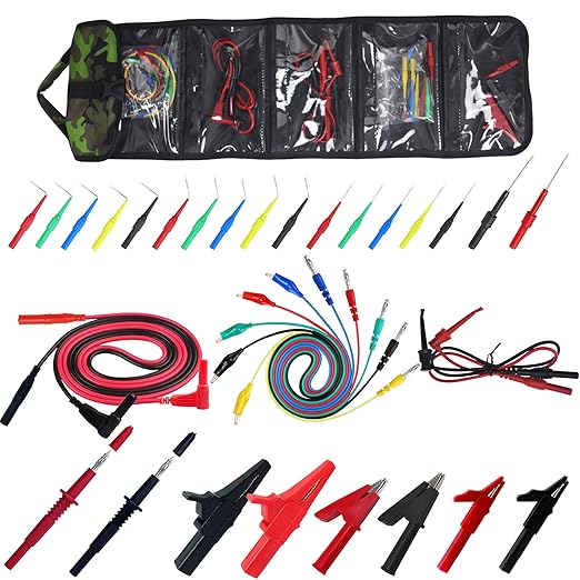 34-in-1 Test Lead and Test Probe Kit for Multimeter Tester | Lead Extension Right Angle to Straight 4mm Banana Plug Connectors Meter Leads | Multi-Type Back Probe Set | Alligator Clips