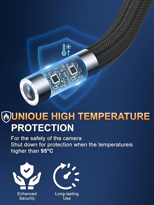 360°Articulating Borescope Camera - 5" HD 1080P Inspection Camera Screen with 6 Light, Endoscope with 6.2mm IP67 Waterproof Probe, 3X Zoom 4-Way Borescope with Flexible Cable