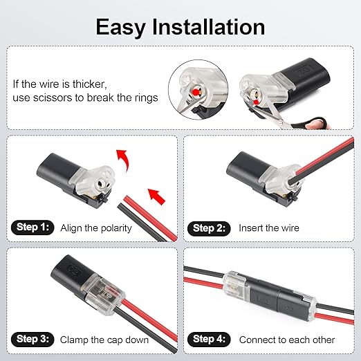 20Pcs LED Wire Connectors, 2 Pin Universal Compact Wire Terminals, No Wire-Stripping Required, Quick Splice Pluggable Low Voltage Wire Wiring Connector