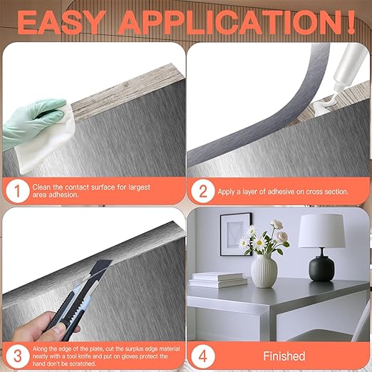 GSCIT Club Grey Silver Edge Banding, 1 Inch x 100ft Aluminum Brushed Edge Banding PVC Edge Trim for Cabinet Repair Furniture
