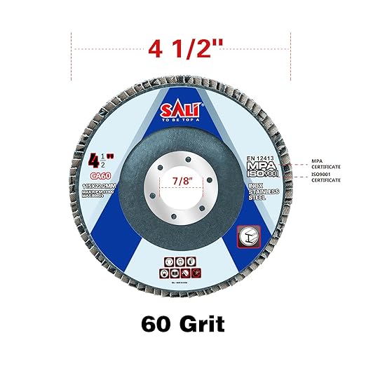 Sali 100 Pack Flap Disc 60 Grit 4.5" x 7/8-Inch Sanding Disc Bevel Type #29 Premium and Industrial Grade Angle Grinder Grinding Wheel High Performance Edge Grinding