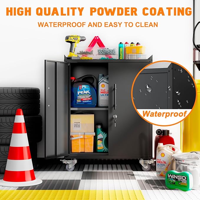 Storage Cabinet with Wheels,Locking Storage Cabinet with Drawer and Adjustable Shelf, Metal Cabinet,Rolling Tool Cabinets for Garage, Assembly Required (18.1" D x 30.3" W x 35.4" H)