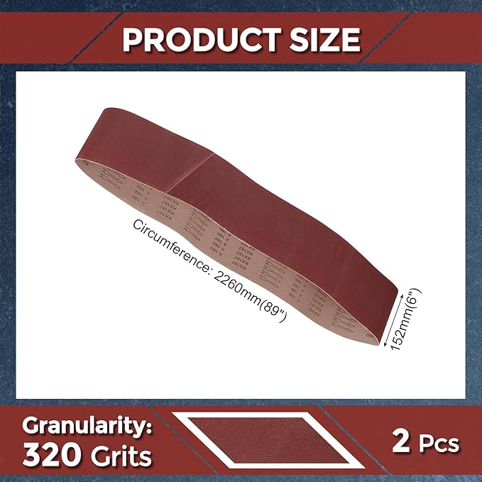 2Pcs Sanding Belts 6 x 89 Inch 320 Grit Aluminum Oxide Abrasive Sandpaper for Belt Sander, Wood, Furniture and Paint Removal