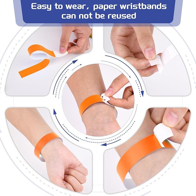 500 Pcs Orange Paper Wristbands for Events Waterproof Neon Wrist Bands Adhesive Concert Identification Wristbands Hand Bands for Events (Orange)