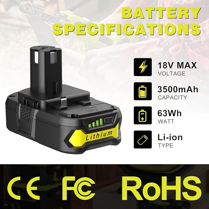 ANTRobut 2Pack Replacement for Ryobi 18V Batteries 3.5Ah + 2-Port P117 Fast Charger for Ryobi ONE+ P108 P107 P105 P103 P102