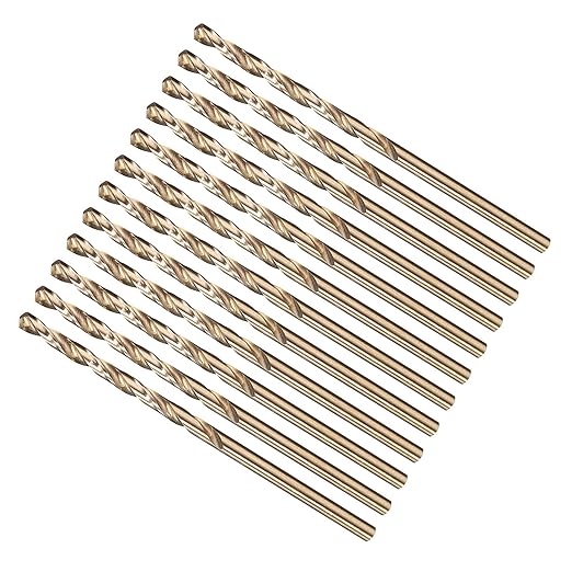 METALLIXITY Drill Bit (#52) 12Pcs, M2 High-Speed Steel Micro Number Bits Spiral Flute 135°Point Tip Gold Finish for Stainless Steel Iron Copper Aluminum Hard Metal