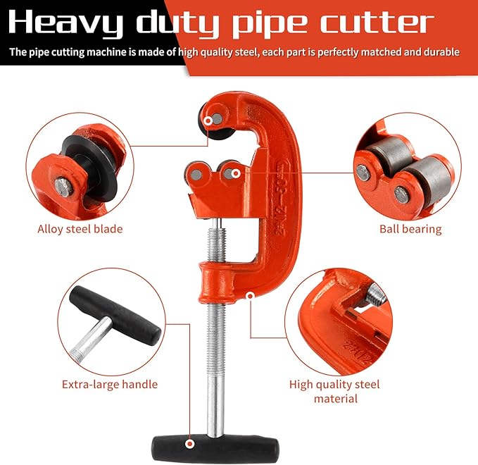 Pipe Cutter Tool 1/8-2", Heavy-duty Tubing Cutter Speed Cutting Up to Galvanized Pipe, Copper, and Iron Pipe,Professional Metal Pipe Cutter Tool With 2 additional blades