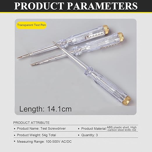 Fielect 5pcs Test Screwdriver, Voltage Detector Pen Light Circuit Tester Electric Test Pen Screwdriver Neon Tube AC/DC 100-500V Clear