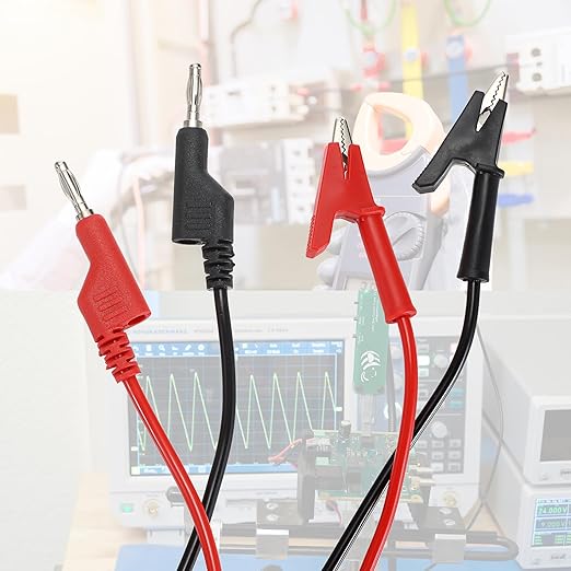 Sumnacon Multimeter Banana Plug to Crocodile Alligator Clip Test Probe, 2PCS 4mm Stackable Colorful Silicone Banana Plug to Alligator Clip Test Probe Lead Wire Cable 3 M/9.8 Ft