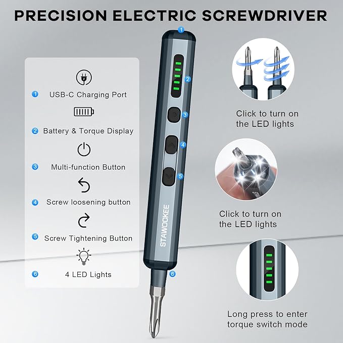 Mini Electric Screwdriver, 68 in 1 Mini Precision Electric Screwdriver Set with Magnetic Bits, Rechargeable Small Screwdriver Cordless - Power Repair Tool Kit for PCs and Electronics, Labor Day Gift